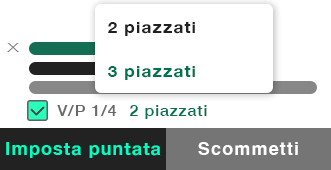 Schedina che mostra Vincente/Piazzato extra