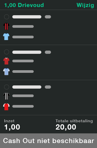 Cash Out niet beschikbaar